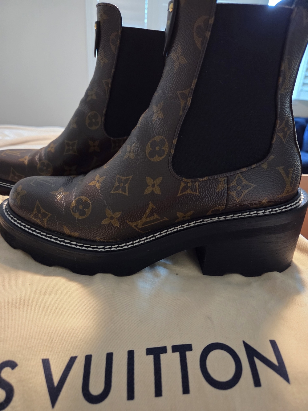 Louis Vuitton Monogram Leather Chelsea Booties in Brown